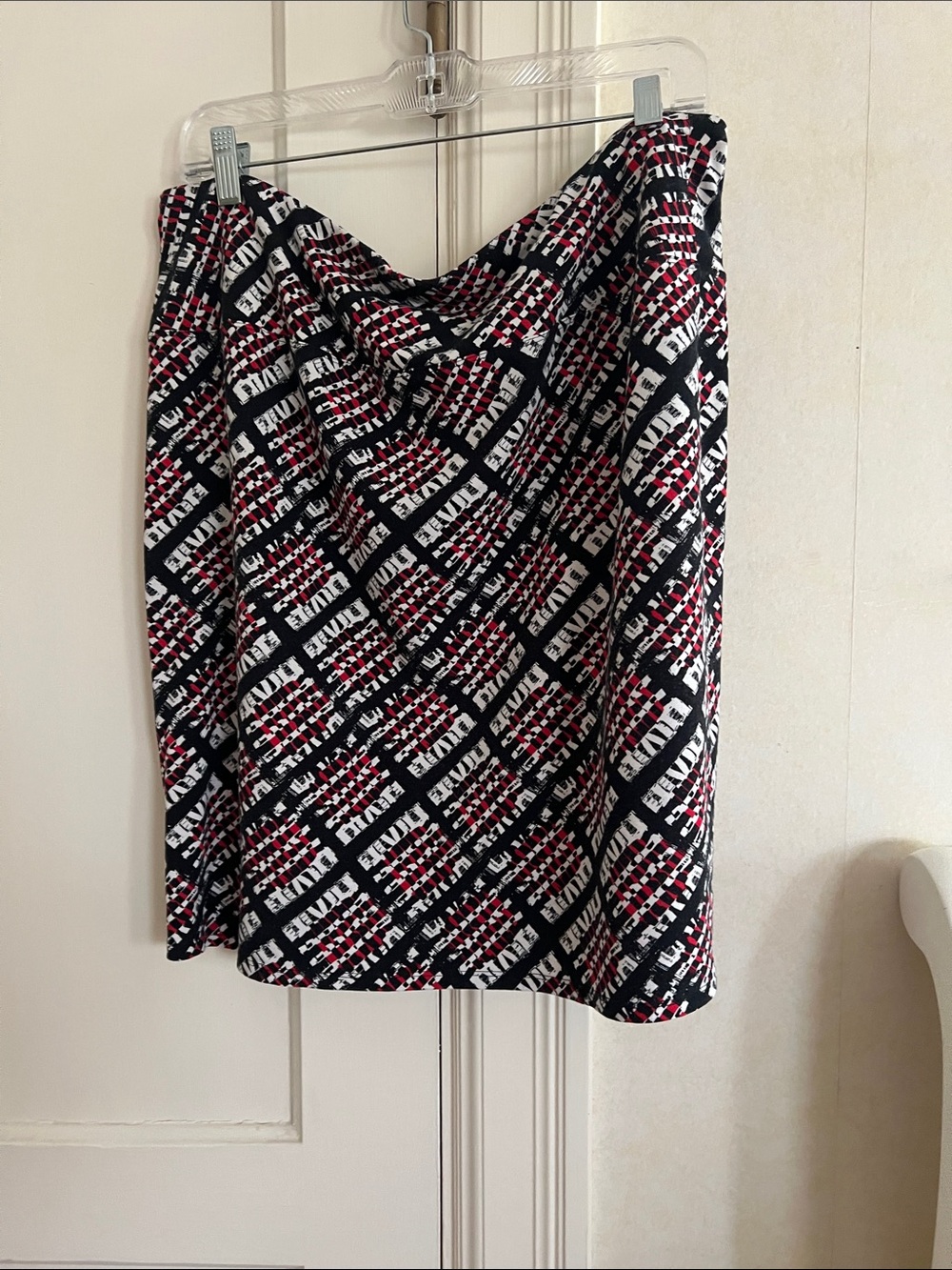 Printed A-Line Womens Skirt in Black, White & Red
